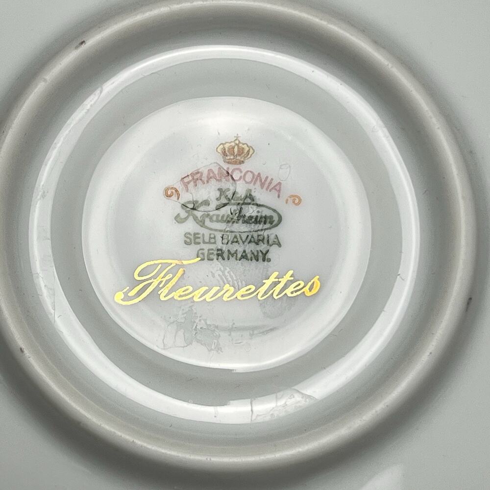 Franconia Fleurettes Selb Bavaria Tea Cup & Saucer Set Colorful Floral Gold Trim - Picture 5 of 14